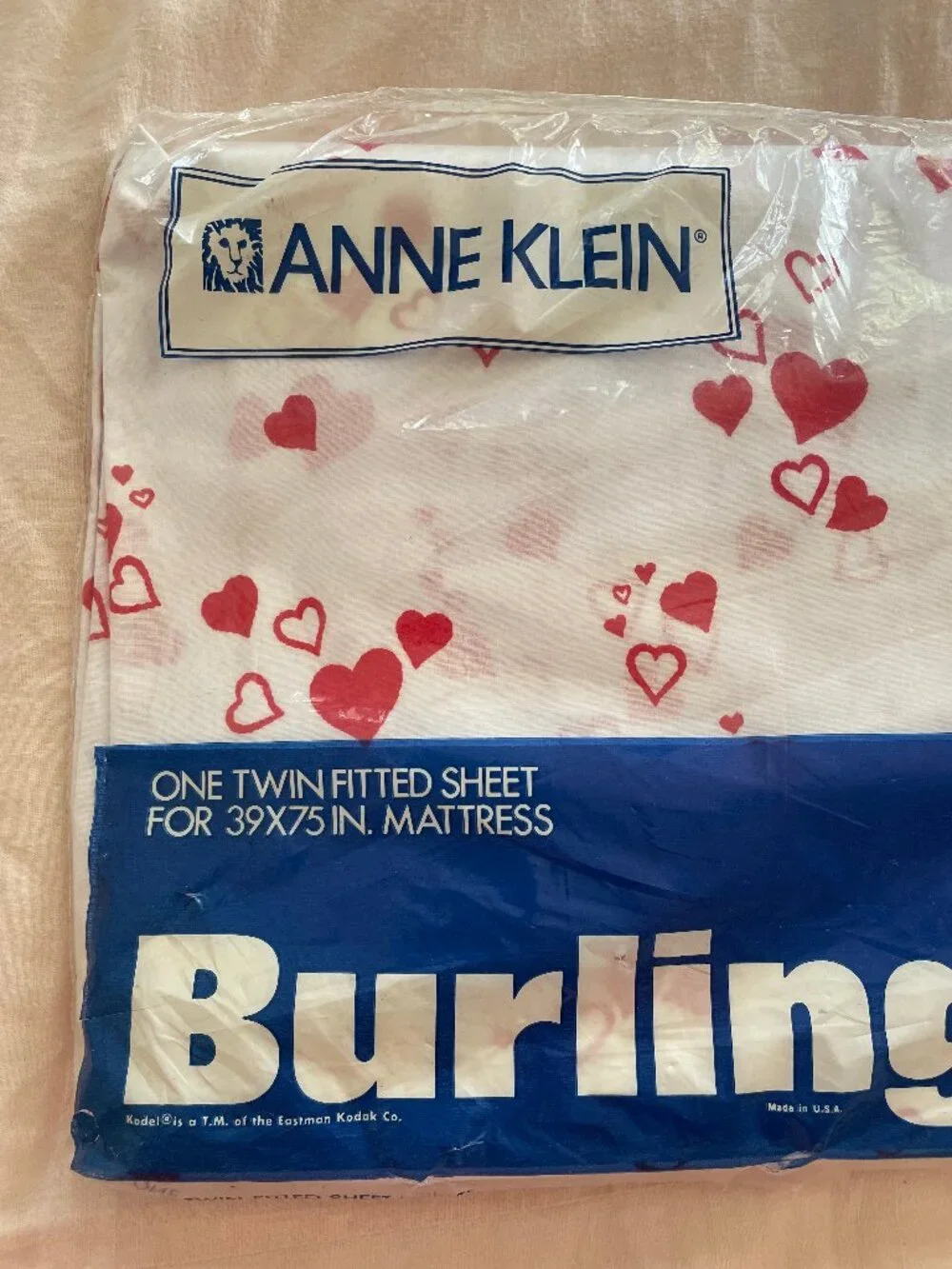 Vintage Anne Klein Hearts Fitted Twin Sheet NWOT